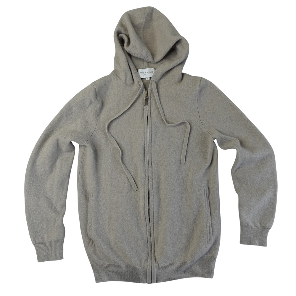 Eric Bompard Hoodie Womens M Taupe Cashmere Full Zip Sweater Elbow Patch Jacket